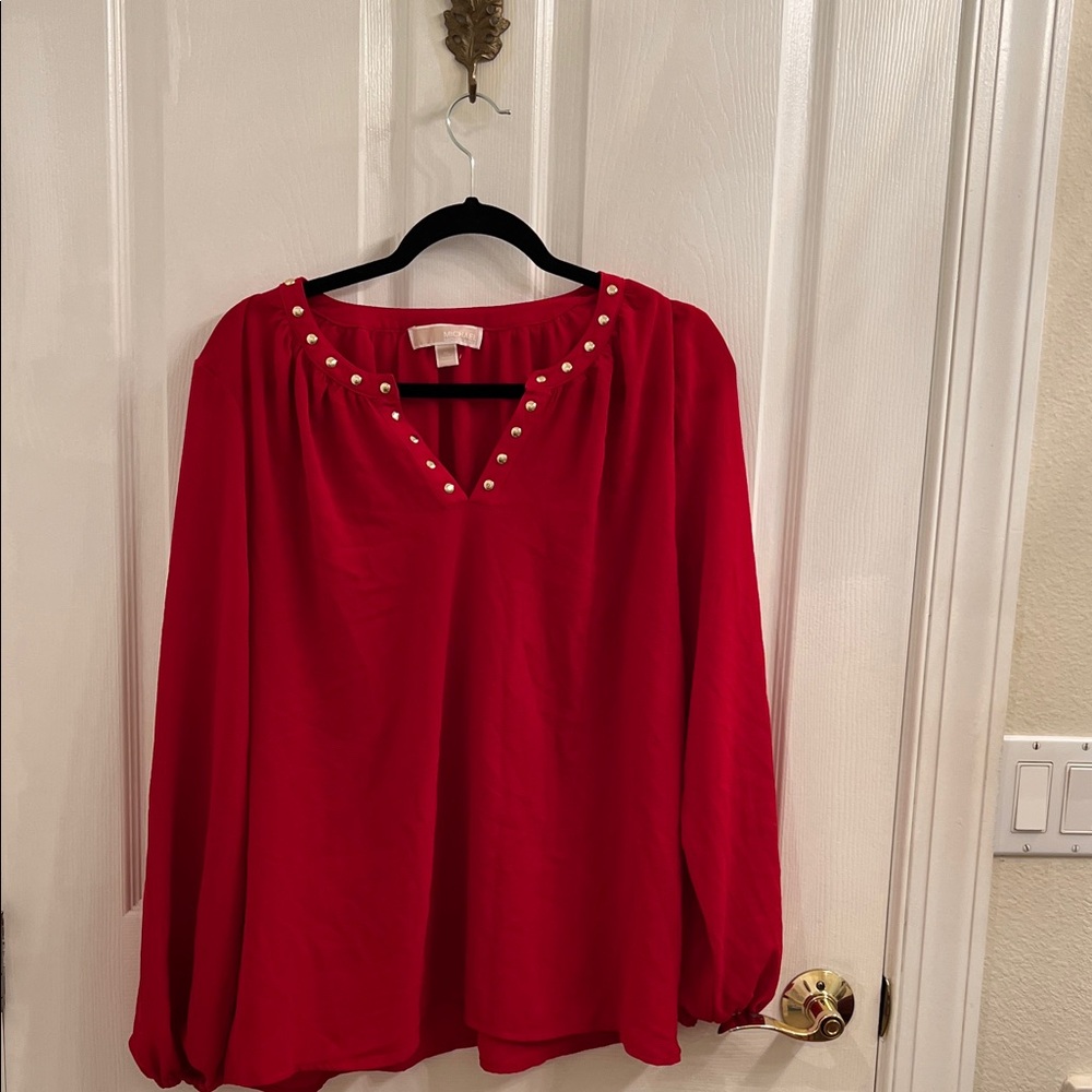 Michael Kors Red Blouse with Gold Studs